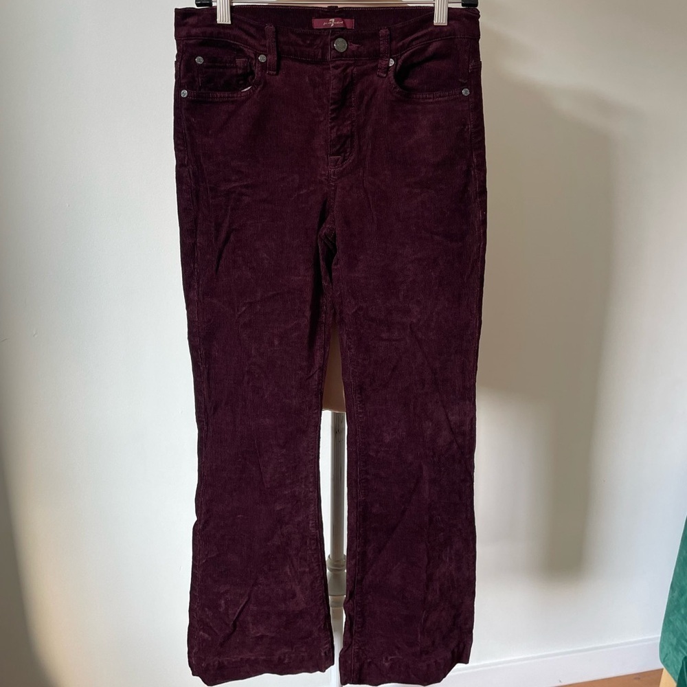 7 for all Mankind Wine Red Burgundy High Rise Flare Leg Corduroy Jeans EUC Sz 30